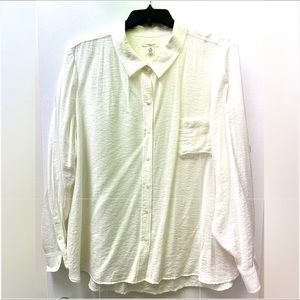Long Sleeve Button Front Blouse Cream 3X